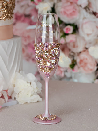 Pink and Gold Quinceanera brindis package with candle