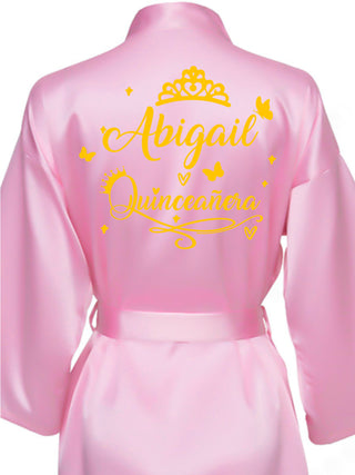 Pink with Gold robe for quinceanera