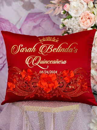 Red quinceanera kneeling pillow, shoes pillow, quinceanera ceremony pillows, sweet sixteen pillows