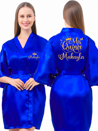 Royal blue with Gold robe for quinceanera