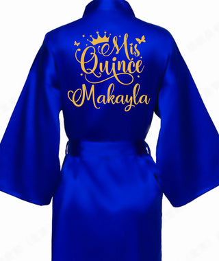 Royal blue with Gold robe for quinceanera