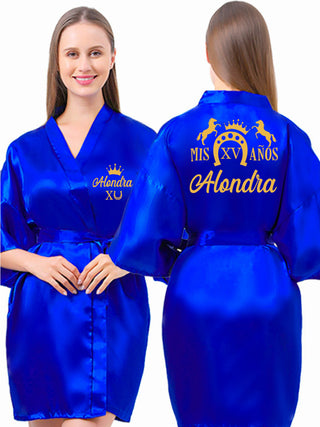 Royal blue with Gold robe for quinceanera