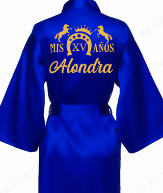 Royal blue with Gold robe for quinceanera