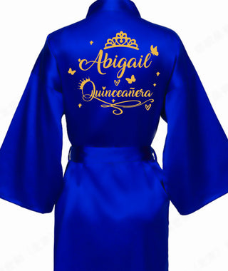 Royal blue with Gold robe for quinceanera