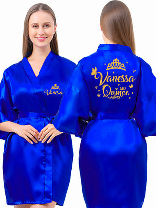 Royal blue with Gold robe for quinceanera