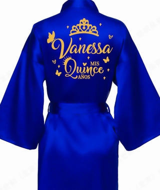 Royal blue with Gold robe for quinceanera