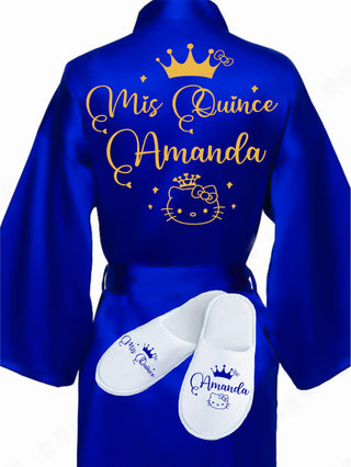 Quinceanera Royal Blue with Gold robe with slippers