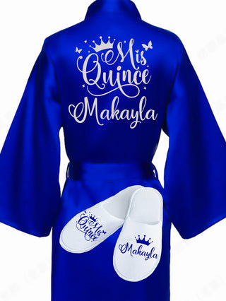 Quinceanera Royal Blue with Silver robe with slippers