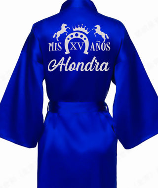 Royal blue with Silver robe for quinceanera