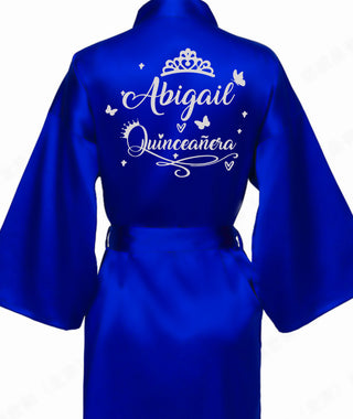 Royal blue with Silver robe for quinceanera