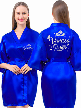 Royal blue with Silver robe for quinceanera