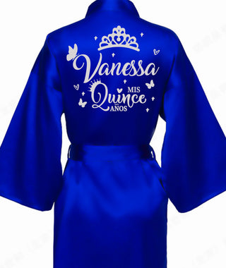 Royal blue with Silver robe for quinceanera