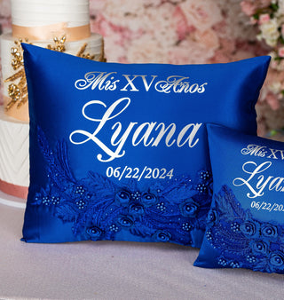 Almohada para arrodillarse de quinceañera en color azul real y