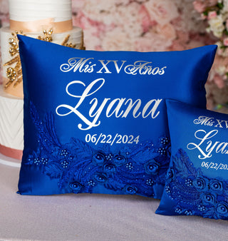 Royal blue silver quinceanera kneeling pillow, shoes pillow