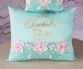 Sage Green with pink flowers quinceanera kneeling pillow, shoes pillow