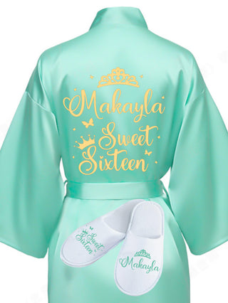 Sweet 16 Sage Green with Gold robe with slippers