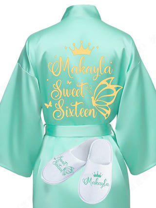 Sweet 16 Sage Green with Gold robe with slippers