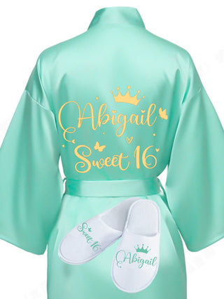 Sweet 16 Sage Green with Gold robe with slippers