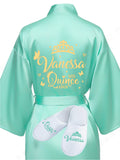 Quinceanera Sage Green with Gold robe with slippers