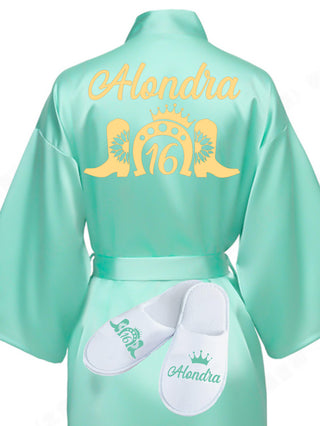 Sweet 16 Sage Green with Gold robe with slippers