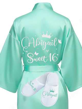 Sweet 16 Sage Green with Silver robe with slippers