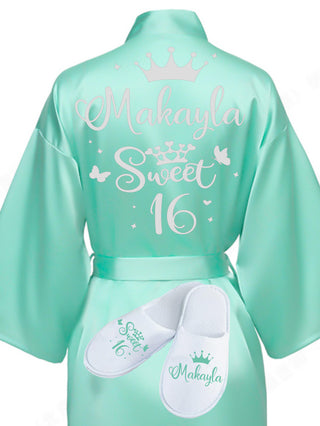 Sweet 16 Sage Green with Silver robe with slippers