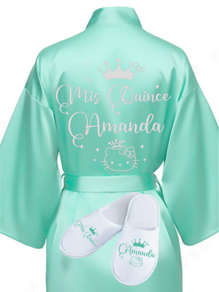 Quinceanera Sage Green with Silver robe with slippers