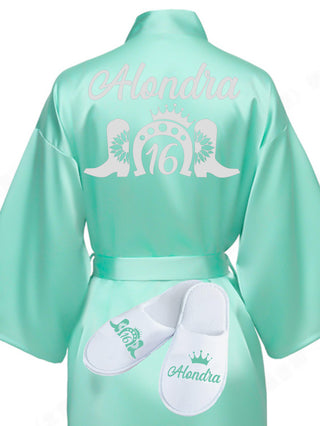 Sweet 16 Sage Green with Silver robe with slippers