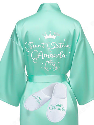 Sweet 16 Sage Green with Silver robe with slippers