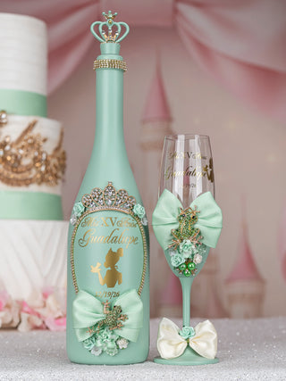 Sage Green Frog quinceanera bottle