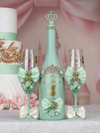 Sage Green Frog quinceanera Toasting Package
