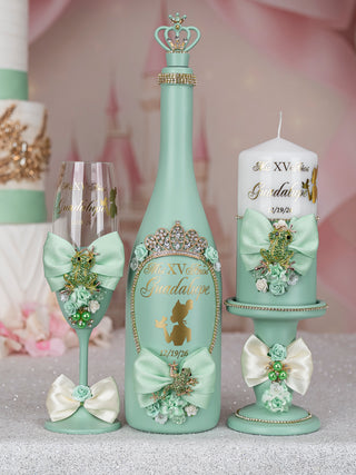 Sage Green Frog quinceanera bottle