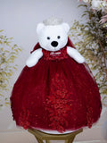 [White Bear] Burgundy Silver Quinceanera Teddy Bear