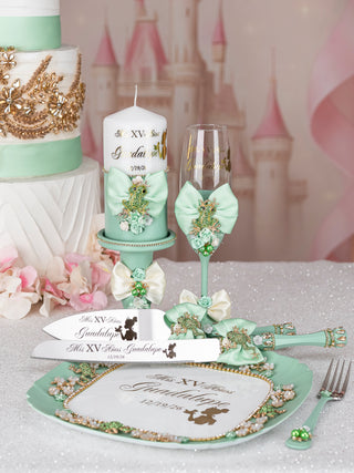 Sage Green Frog quinceanera Toasting Package