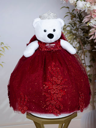 Burgundy Silver Quinceanera Teddy Bear