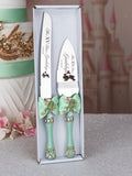 Sage Green Frog quinceanera cake knife and server