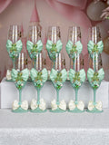 Sage Green Frog 10 quinceanera champagne glasses
