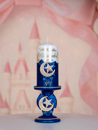 Navy blue gold Moon and Stars quinceanera candle
