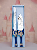 Navy blue gold Moon and Stars quinceanera cake knife and server