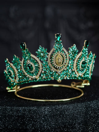 Green Virgen de Guadalupe Quinceanera Crown