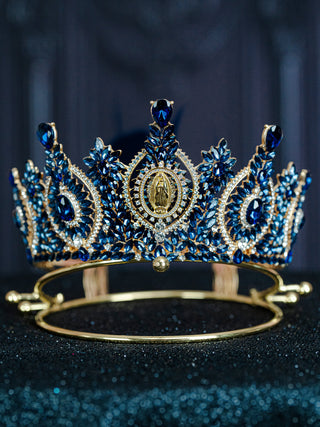 Navy Blue Gold Virgen de Guadalupe Quinceanera Crown