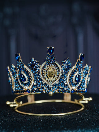 Navy Blue Gold Virgen de Guadalupe Quinceanera Crown
