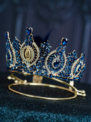 Navy Blue Gold Virgen de Guadalupe Quinceanera Crown