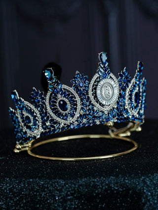 Navy Blue Silver Virgen de Guadalupe Quinceanera Crown