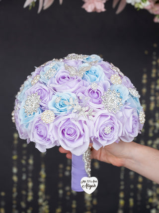 Lilac Light blue quinceanera bouquet 13 inches