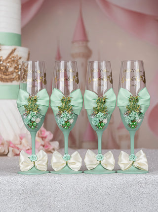 Sage Green Frog 1 quinceanera champagne glass