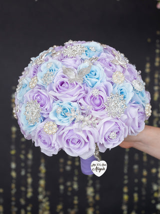 Lilac Light blue quinceanera bouquet 13 inches