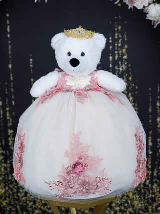 Ivory Dusty Pink Teddy Bear for Quinceanera