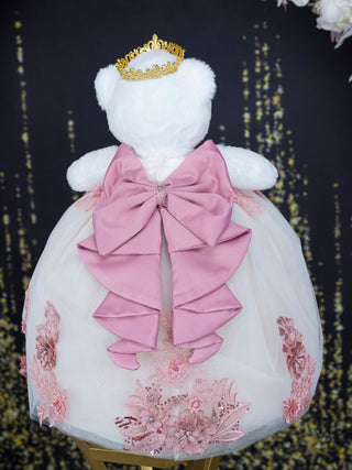 Ivory Dusty Pink Teddy Bear for Quinceanera