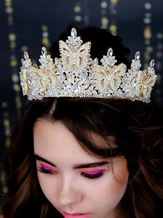 White Gold Butterfly Quinceanera crown